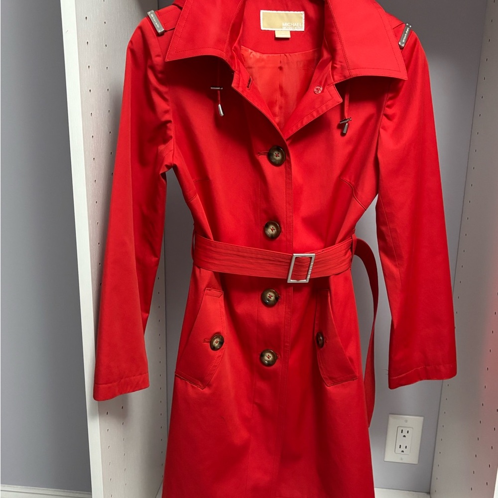 Michael Kors Red Trench Coat with Classic Silhouette